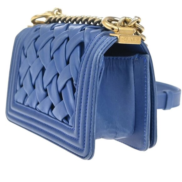 CHANEL CC Logo Chateau Boy Chain Mini Shoulder Bag Leather Blue GHW 332RL330 - Picture 4 of 14